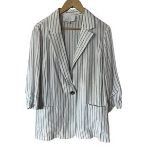 Halston White And Silver Strip Linen Blazer Rushed Sleeve Large